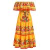 ABEWIP Mexican Dress for Women Floral Print Maxi Off-Shoulder Ruffle Sleeveless Traditional Fiesta Dresses Yellow 2XL view 1