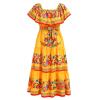 ABEWIP Mexican Dress for Women Floral Print Maxi Off-Shoulder Ruffle Sleeveless Traditional Fiesta Dresses Yellow 2XL view 2