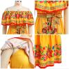 ABEWIP Mexican Dress for Women Floral Print Maxi Off-Shoulder Ruffle Sleeveless Traditional Fiesta Dresses Yellow 2XL view 3