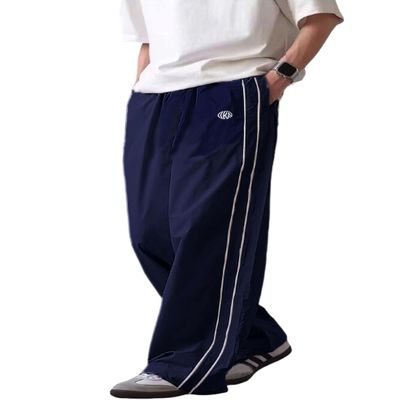 FCOOLYEET Men Track Pants Y2k Drawstring Lightweight Sweatpants Cool Parachute Pants Streetwear Blue