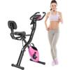 Folding Exercise Bike, Foldable Fitness Stationary Bike Machine, Upright Indoor Cycling Bike, Magnetic X-Bike with 10-Level Adjustable Resistance, Arm Bands and Backrest for Home Gym Workout (Pink) view 1