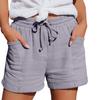 GOKKILRW Womens Shorts Cotton Linen Elastic Waist Drawstring Loose Casual Short Pants Roll Hem Lightweight Summer Beach Short Grey