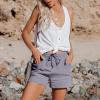 GOKKILRW Womens Shorts Cotton Linen Elastic Waist Drawstring Loose Casual Short Pants Roll Hem Lightweight Summer Beach Short Grey view 2