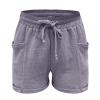 GOKKILRW Womens Shorts Cotton Linen Elastic Waist Drawstring Loose Casual Short Pants Roll Hem Lightweight Summer Beach Short Grey view 4