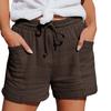 GOKKILRW Womens Shorts Cotton Linen Elastic Waist Drawstring Loose Casual Short Pants Roll Hem Lightweight Summer Beach Short Coffee view 1