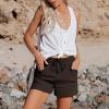GOKKILRW Womens Shorts Cotton Linen Elastic Waist Drawstring Loose Casual Short Pants Roll Hem Lightweight Summer Beach Short Coffee view 2