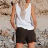 GOKKILRW Womens Shorts Cotton Linen Elastic Waist Drawstring Loose Casual Short Pants Roll Hem Lightweight Summer Beach Short Coffee view 3