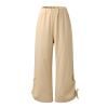 GOKKILRW Womens Casual Loose Elastic Waist Cotton Cropped Pants Designed Lace Up Hem Lightweight Wide Leg Summer Capri Pants Khaki view 2