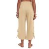 GOKKILRW Womens Casual Loose Elastic Waist Cotton Cropped Pants Designed Lace Up Hem Lightweight Wide Leg Summer Capri Pants Khaki view 4