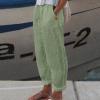 GOKKILRW Womens Linen Pants High Waisted Wide Leg Drawstring Casual Loose Fit Pants with Pockets Palazzo Boho Business Work Comfy Lightweight Vacation Beach Pants Mint Green view 2