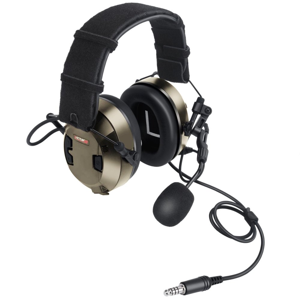 Renastar 7.0 mm Earmuffs Headphone NRR 26dB Noise Reduction Sound Pickup Hearing Protection Tactical Headset Earpro Ear Pro for Airsoft Shooting Comms(TP-120 U-174 Connector,Military Wiring,Tan)