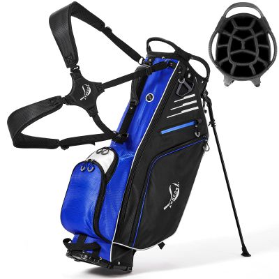 ANNCORD Golf Stand Bag 14 Way Top Dividers Full-Length with Stand, 8 Pockets, Cooler Pouch, Waterproof Golf Bag for Men, Dual Strap, Rain Hood, Blue & Black