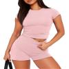 Sampeel Two Piece Baby Tee Shirts and Bodycon Shorts Sets Lounge Outfits Plus Size Pink 2XL view 1