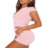 Sampeel Two Piece Baby Tee Shirts and Bodycon Shorts Sets Lounge Outfits Plus Size Pink 2XL view 3