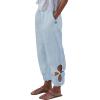 GOKKILRW Womens Casual Elastic Waist Pants Cotton Linen Loose Wide Leg Hollow Trendy Solid Summer Beach Lightweight Pants Blue view 1