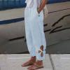 GOKKILRW Womens Casual Elastic Waist Pants Cotton Linen Loose Wide Leg Hollow Trendy Solid Summer Beach Lightweight Pants Blue view 2