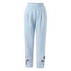 GOKKILRW Womens Casual Elastic Waist Pants Cotton Linen Loose Wide Leg Hollow Trendy Solid Summer Beach Lightweight Pants Blue view 3