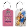 Custom Luggage Tag Personalized Your Own Text, Image, Photo, Logo Customized Travel Suitcases Labels Tags with Full Privacy Card and Stainless Steel Loop, 1 PCS PU Leather Baggage Tags, Pink view 2