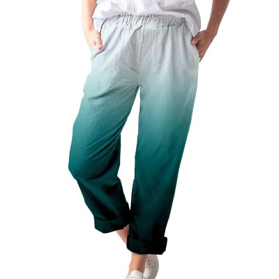 GOKKILRW Womens Linen Cropped Pants Loose Fit Gradient Summer Elastic Waist Solid Roll Up Trendy Work Beach Pull On Capris Mint Green