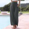 GOKKILRW Women's Linen Summer Palazzo Pants Flowy Wide Leg Beach Casual Cropped Pants Loose Fit Business Work Office Elastic Waist Lightweight Vacation Pants Dark Gray view 2