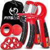 FitBeast Hand Grip Strengthener Workout Kit (5 Pack), 2 Forearm Grip Adjustable Resistance Hand Gripper, Finger Stretcher, Grip Ring & Stress Relief Grip Ball for Athletes, Crimson view 1
