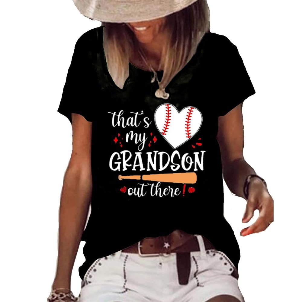 That's My Grandson Out There Baseball Shirt Thats My Grandson Out There Baseball Shirt Women Baseball Grandma Shirts for Women Black