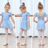 Bezioner Ballet Leotard for Girls with Removable Skirt Ballet Dress Puff Sleeve Dance Leotard Ballerina Outfit for Girls Blue 130 view 2