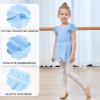 Bezioner Ballet Leotard for Girls with Removable Skirt Ballet Dress Puff Sleeve Dance Leotard Ballerina Outfit for Girls Blue 130 view 3