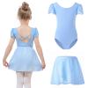 Bezioner Ballet Leotard for Girls with Removable Skirt Ballet Dress Puff Sleeve Dance Leotard Ballerina Outfit for Girls Blue 140 view 1