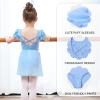 Bezioner Ballet Leotard for Girls with Removable Skirt Ballet Dress Puff Sleeve Dance Leotard Ballerina Outfit for Girls Blue 140 view 4