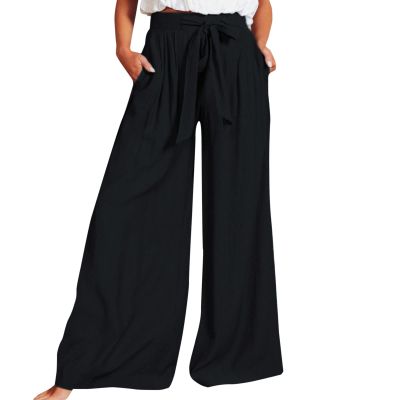 GOKKILRW Womens Wide Leg Lounge Pants High Waisted Drawstring Flowy Casual Loose Palazzo Pants with Pockets Solid Color Oversized Outdoor Traveling Hiking Beach Pants