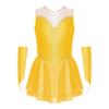Agoky Girls Shiny Rhinestones Figure Skating Dress Ballet Lyrical Dance Costume Gymnastics Leotard Tutu Skirt Yellow D 12 Years view 2