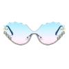 willochra Fashion Diamond Cat Eye Sunglasses for Women Rimless Rhinestone Sun Glasses Half frame Party bling Eyewear (blue pink) view 1