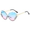 willochra Fashion Diamond Cat Eye Sunglasses for Women Rimless Rhinestone Sun Glasses Half frame Party bling Eyewear (blue pink) view 2