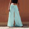 GOKKILRW Womens Wide Leg Pants Linen Loose Fit Oversized Elastic Waist Pleated Solid Long Pants Palazzo Boho Flowy Beach Pant Light Blue view 2