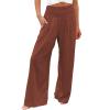 GOKKILRW Women Wide Leg Linen Pants Elastic Waist High Rise Office Work Casual Solid Long Trousers Flowy Boho Palazzo Pants Brown
