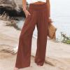 GOKKILRW Women Wide Leg Linen Pants Elastic Waist High Rise Office Work Casual Solid Long Trousers Flowy Boho Palazzo Pants Brown view 2