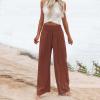 GOKKILRW Women Wide Leg Linen Pants Elastic Waist High Rise Office Work Casual Solid Long Trousers Flowy Boho Palazzo Pants Brown view 3