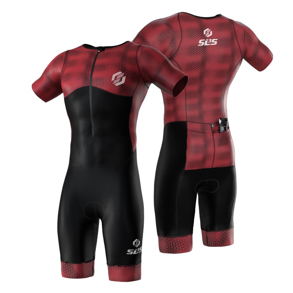 SLS3 Triathlon Suits Mens - Aerodynamic Sleeved Tri Suit Men Lightweight Trisuit with Premium FX Fabrics - 2 Pockets (Flash, Small)