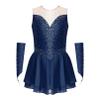 Agoky Girls Shiny Rhinestones Figure Skating Dress Ballet Lyrical Dance Costume Gymnastics Leotard Tutu Skirt Navy Blue D 8 Years view 2
