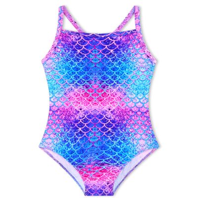 Girls Swimsuit Size 7-8 Years Old Pink Blue Mermaid Scale Printed Summer Holiday Bathing Suits UPF 50+Swimwear
