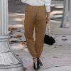 GOKKILRW Linen Pants for Women Casual Loose Elastic High Waisted Drawstring Solid Straight Leg Cotton Work Cropped Cinch Pants Khaki view 3