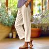 GOKKILRW Womens Casual Loose Elastic Waist Cotton Pants Cropped Lightweight Office Work Straight Leg Beach Boho Capri Pants Khaki view 2