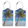 Custom Luggage Tag Personalized Your Own Text, Image, Photo, Logo Customized Travel Suitcases Labels Tags with Full Privacy Card and Stainless Steel Loop, 1 PCS PU Leather Baggage Tags, Palm Tree view 3