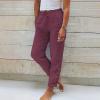 GOKKILRW Womens Casual Loose Pants Straight Leg Buttons Hem Elastic Waist Drawstring Comfy Cropped Work Pants with Pockets Red view 2