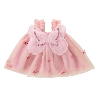 Baby Girls Tutu Dress Summer Sleeveless Backless Princess Birthday Party Dresses Floral Fruit Tulle Sundress 1-4Y (Pink Butterfly, 12-18 Months)