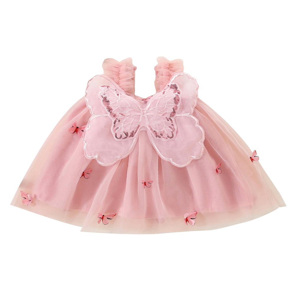Baby Girls Tutu Dress Summer Sleeveless Backless Princess Birthday Party Dresses Floral Fruit Tulle Sundress 1-4Y (Pink Butterfly, 12-18 Months)