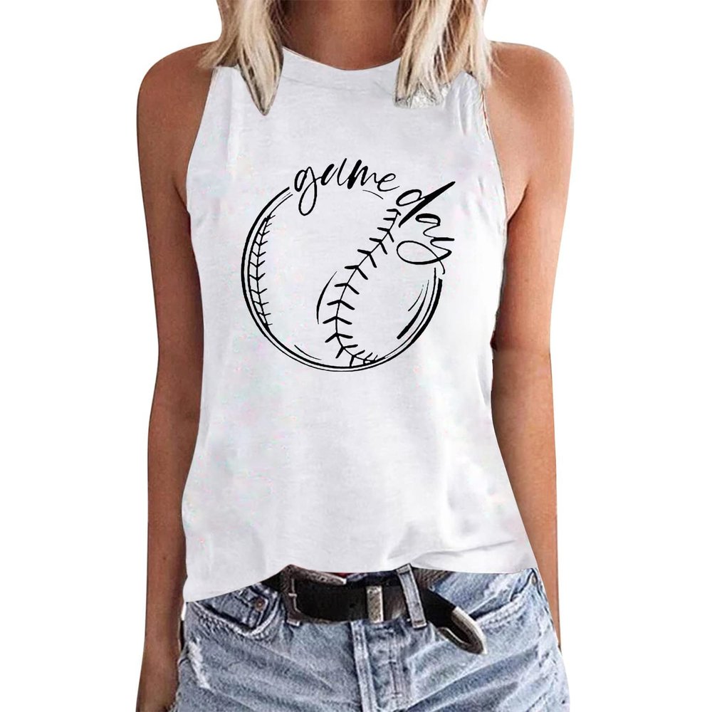 Womens Baseball Mom Shirt Letter Graphic Print T-Shirt Baseball O-Neck Tank Cute Sleeveless Summer Tops Baseball Sweatshirt