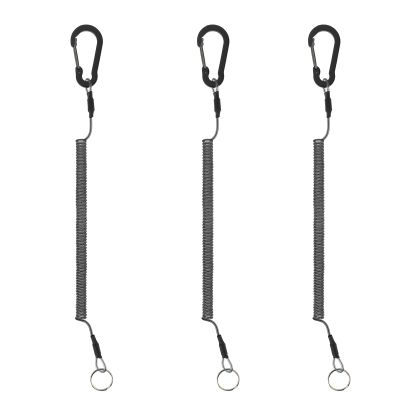 Retractable Coiled Lanyard, 3 PCS Heavy Duty Steel Wire Coiled Key Lanyard with Aluminium Alloy Clip and Key Rings Kayak Fishing Safety Lanyards Clips Hand Tool for Pliers Boating