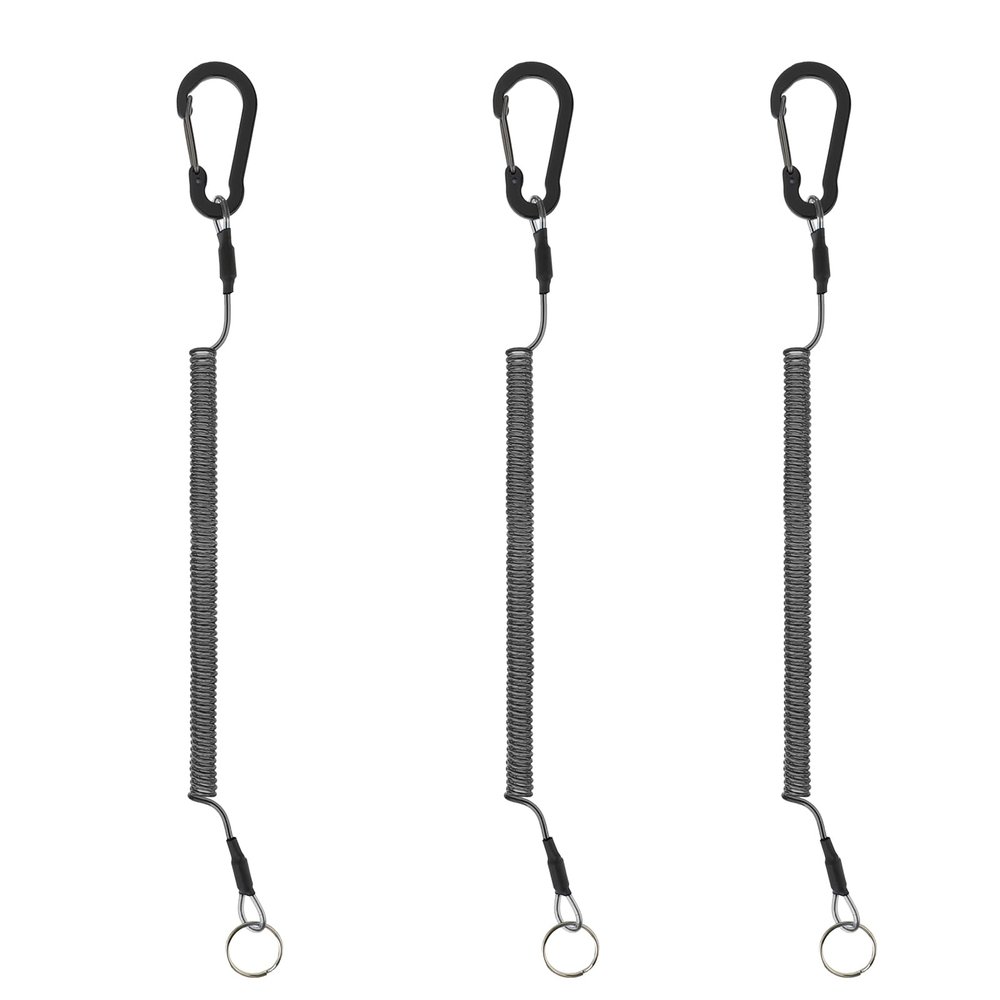 Retractable Coiled Lanyard, 3 PCS Heavy Duty Steel Wire Coiled Key Lanyard with Aluminium Alloy Clip and Key Rings Kayak Fishing Safety Lanyards Clips Hand Tool for Pliers Boating